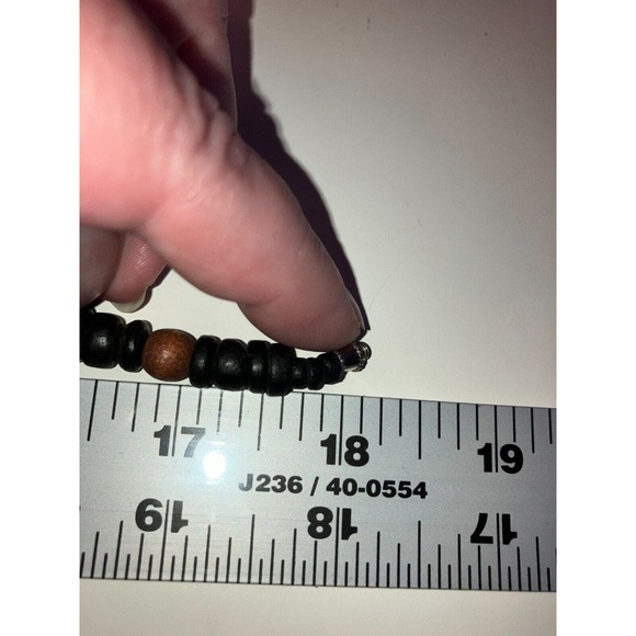 Black and Brown Wood Beaded Stretch Unisex 18 1/8 Inch Necklace! - Picture 6 of 6